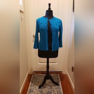 Hearts of Palm Vibrant Womens Turquoise Blue Textured Cardigan